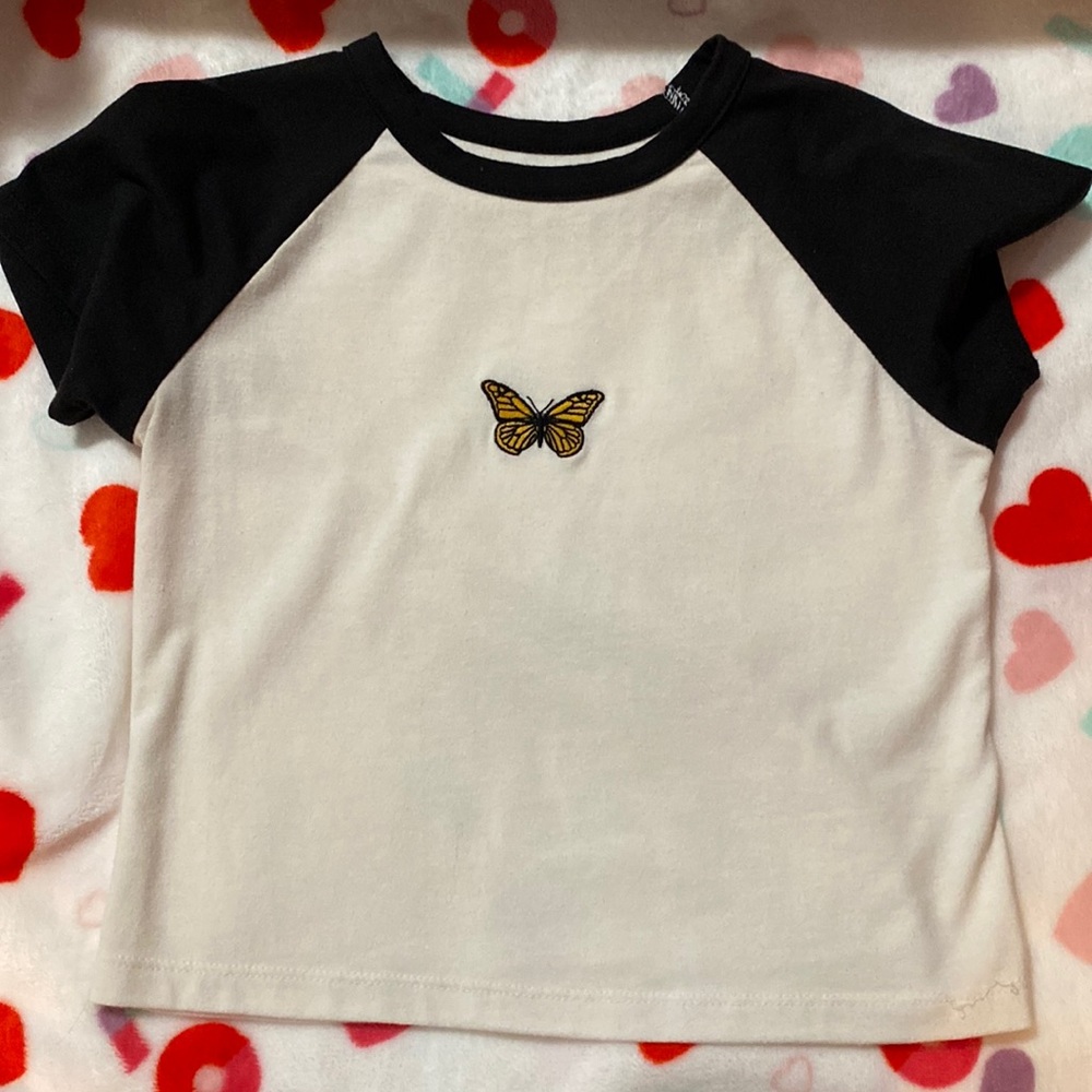 White crop top with butterfly embroidery